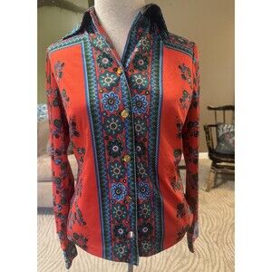 Trevira Polyester Vintage Button Retro 1970s Hippie Size 44-Small